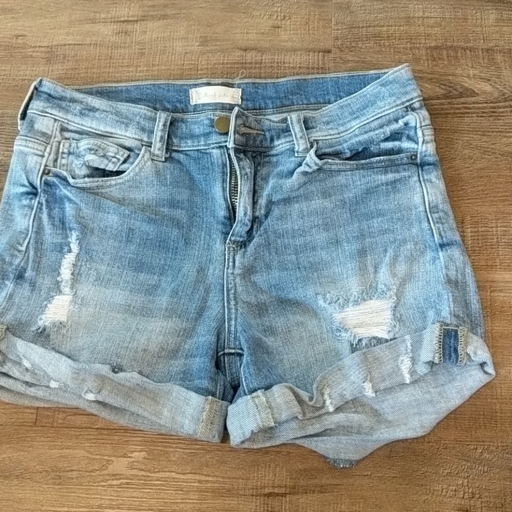 Distressed denim shorts